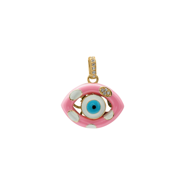 Sterling Silver Evil Eye Pendant with Pink and White Enamel (24 x 22 mm)