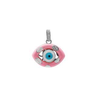 Sterling Silver Evil Eye Pendant with Pink and White Enamel (24 x 22 mm)