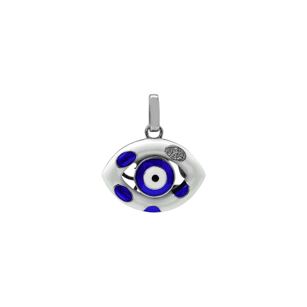 Sterling Silver Evil Eye Pendant with Dark Blue and White Enamel (24 x 22 mm)