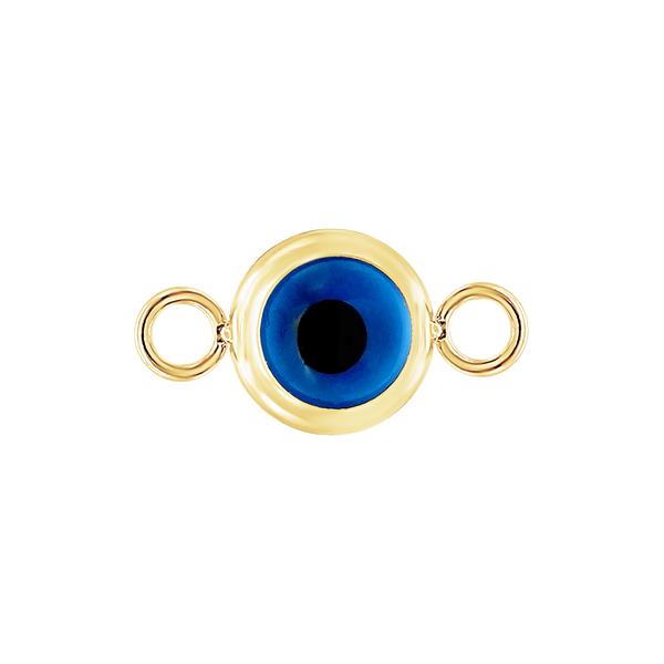 14K Gold Evil Eye Pendant with Two Rings (7 mm)