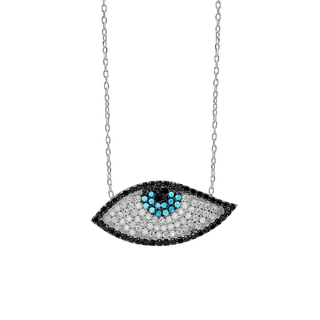 Sterling Silver Evil Eye Necklace (12 x 27 mm)