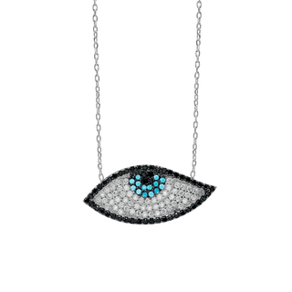 Sterling Silver Evil Eye Necklace (12 x 27 mm)