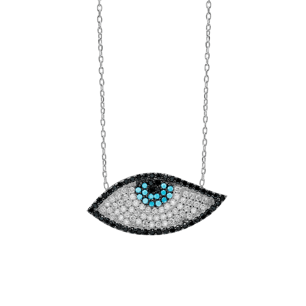 Sterling Silver Evil Eye Necklace (12 x 27 mm)