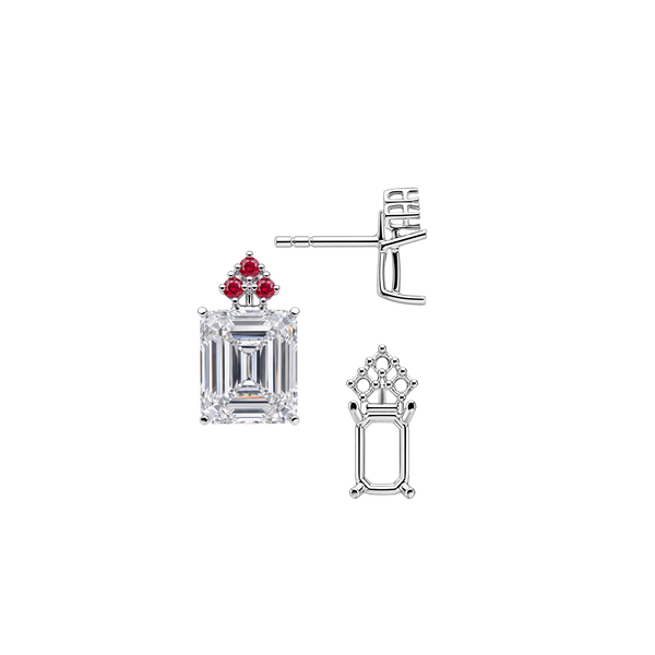Emerald Four Prong Basket Earrings with 3 Accents with Push Post