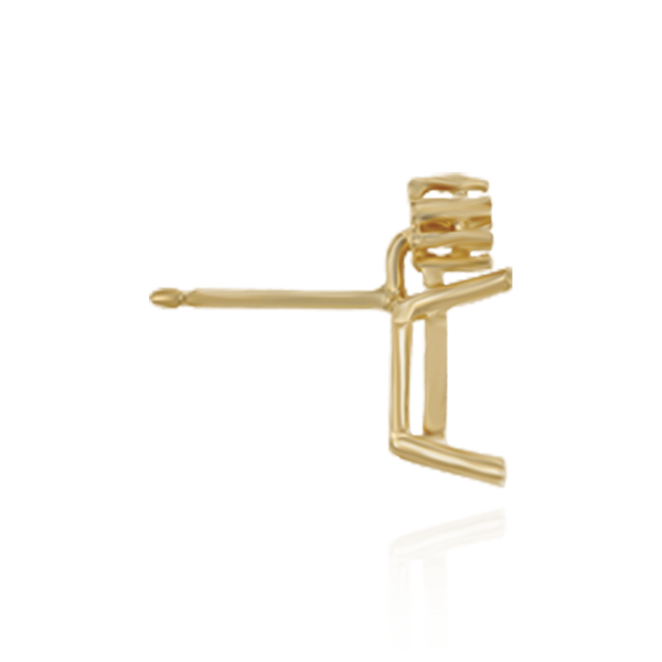 14K Gold Emerald Four Prong Basket Earrings with 3 Accents with Push Post