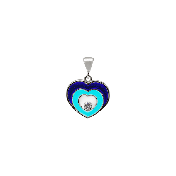 Sterling Silver Heart Shaped Evil Eye Pendant with Blue and White Enamel (19 x 13 mm)