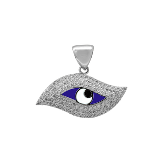 Sterling Silver Evil Eye Pendant with Blue Enamel (22 x 28 mm)