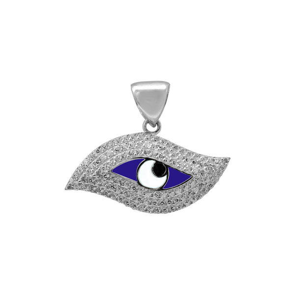 Sterling Silver Evil Eye Pendant with Blue Enamel (22 x 28 mm)