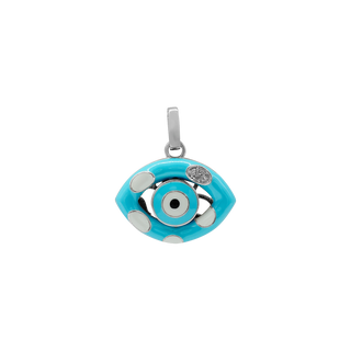 Sterling Silver Evil Eye Pendant with Blue and White Enamel (24 x 22 mm)