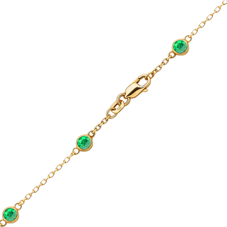 Finished Diamond by the Yard Cable Chain Bracelet in 14K Yellow Gold with Emerald Stones