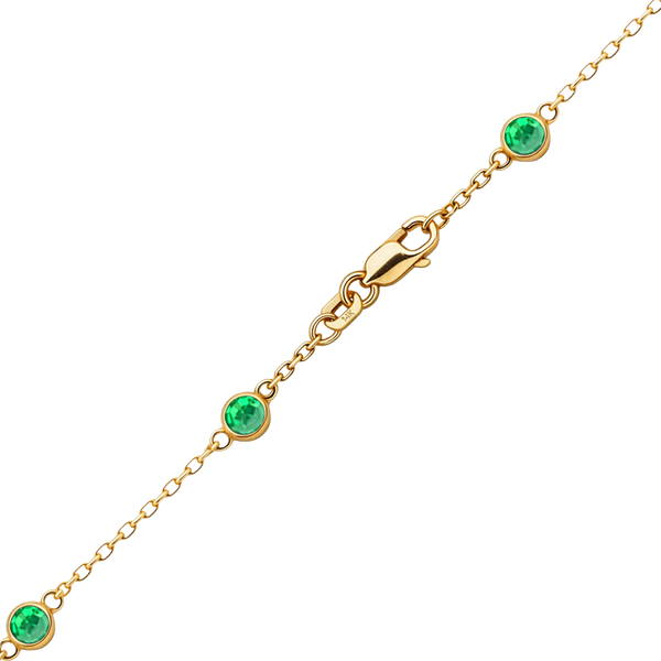 Finished Diamond by the Yard Cable Chain Bracelet in 14K Yellow Gold with Emerald Stones