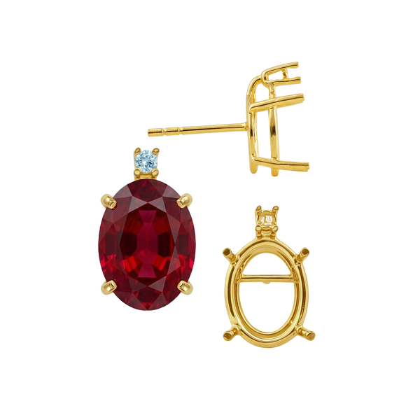 Oval Four Prong Basket Earrings with One Accent with Push Post