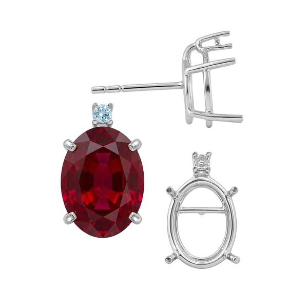 Oval Four Prong Basket Earrings with One Accent with Push Post