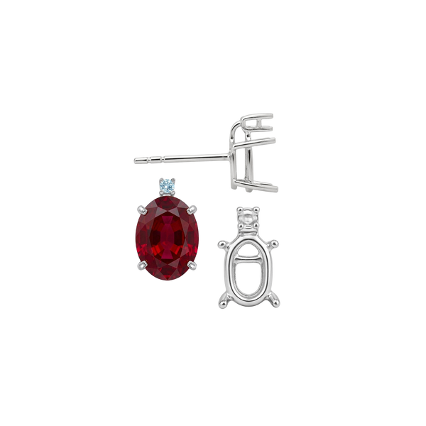 Oval Four Prong Basket Earrings with One Accent with Push Post