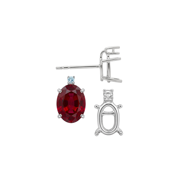 Oval Four Prong Basket Earrings with One Accent with Push Post