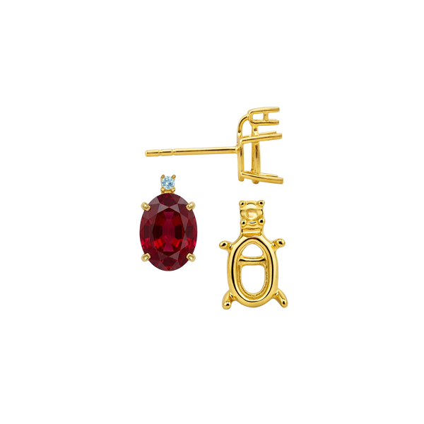 Oval Four Prong Basket Earrings with One Accent with Push Post