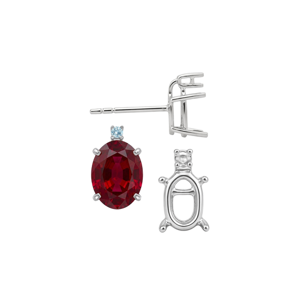 Oval Four Prong Basket Earrings with One Accent with Push Post