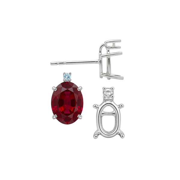 Oval Four Prong Basket Earrings with One Accent with Push Post