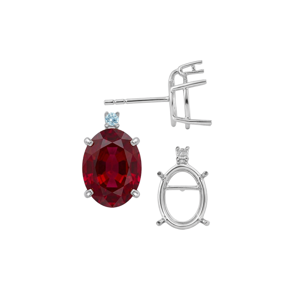 Oval Four Prong Basket Earrings with One Accent with Push Post