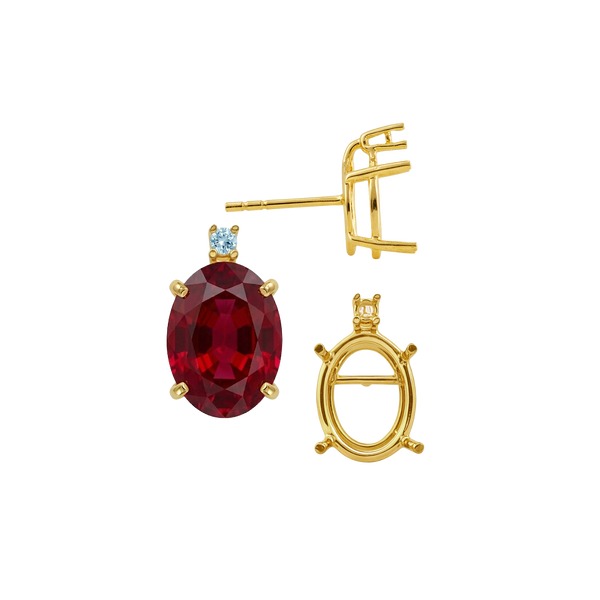 Oval Four Prong Basket Earrings with One Accent with Push Post