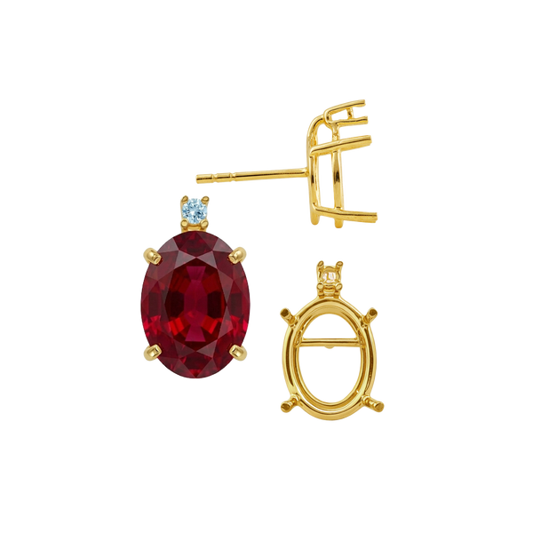 Oval Four Prong Basket Earrings with One Accent with Push Post