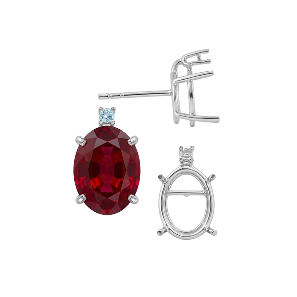 Oval Four Prong Basket Earrings with One Accent with Push Post