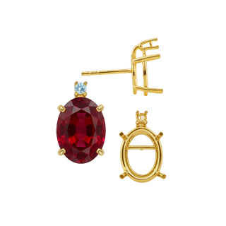 14K Gold Oval Four Prong Basket Earrings with One Accent with Push Post