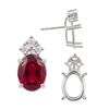 Oval Four Prong Basket Earrings with 3 Accents with Push Post