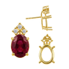 Oval Four Prong Basket Earrings with 3 Accents with Push Post
