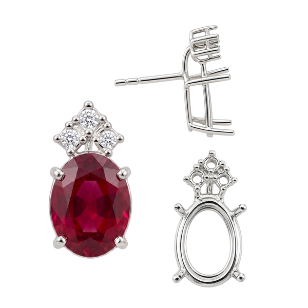 Oval Four Prong Basket Earrings with 3 Accents with Push Post