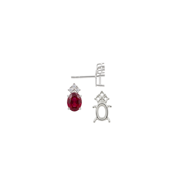 Oval Four Prong Basket Earrings with 3 Accents with Push Post