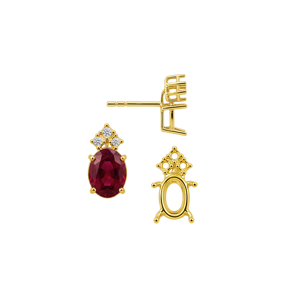 Oval Four Prong Basket Earrings with 3 Accents with Push Post