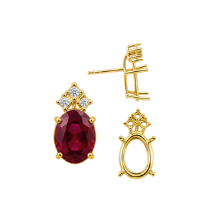 Oval Four Prong Basket Earrings with 3 Accents with Push Post