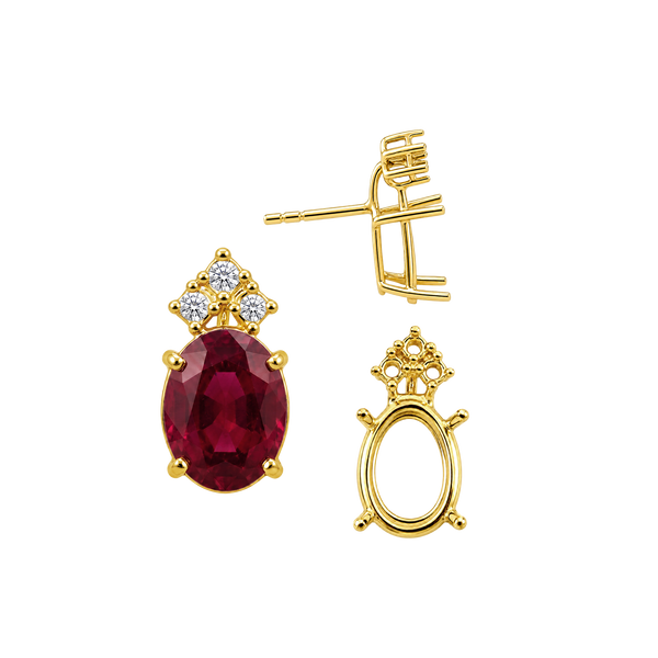 Oval Four Prong Basket Earrings with 3 Accents with Push Post
