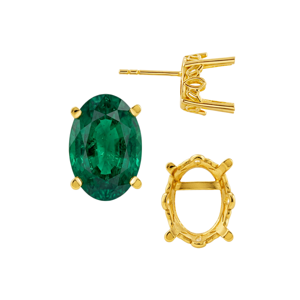 Oval Four Prong Filigree Earrings with Push Post