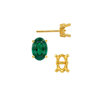 14K Gold Oval Four Prong Filigree Earrings with Push Post