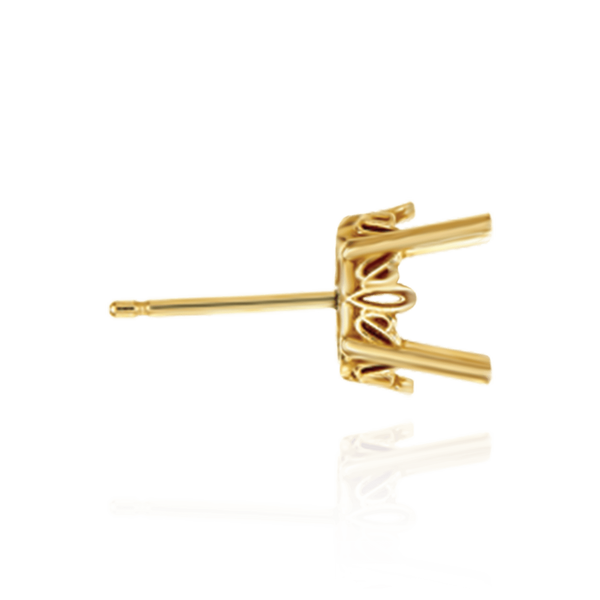 14K Gold Oval Four Prong Filigree Earrings with Push Post