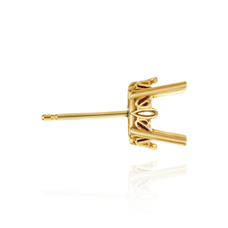 14K Gold Oval Four Prong Filigree Earrings with Push Post