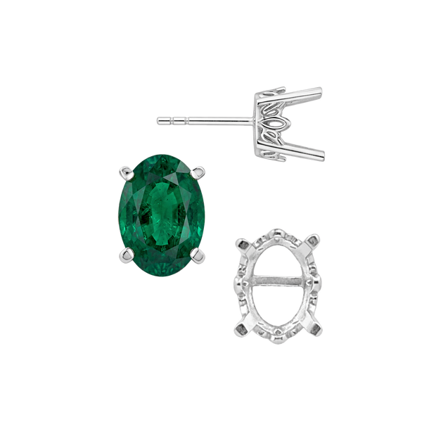 Oval Four Prong Filigree Earrings with Push Post