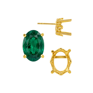 14K Gold Oval Four Prong Filigree Earrings with Push Post