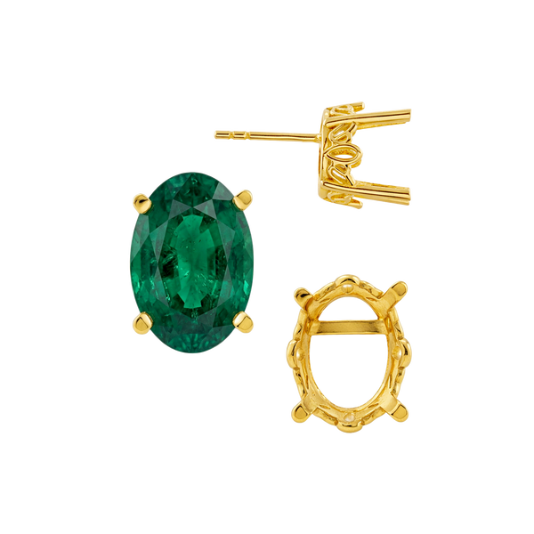 14K Gold Oval Four Prong Filigree Earrings with Push Post