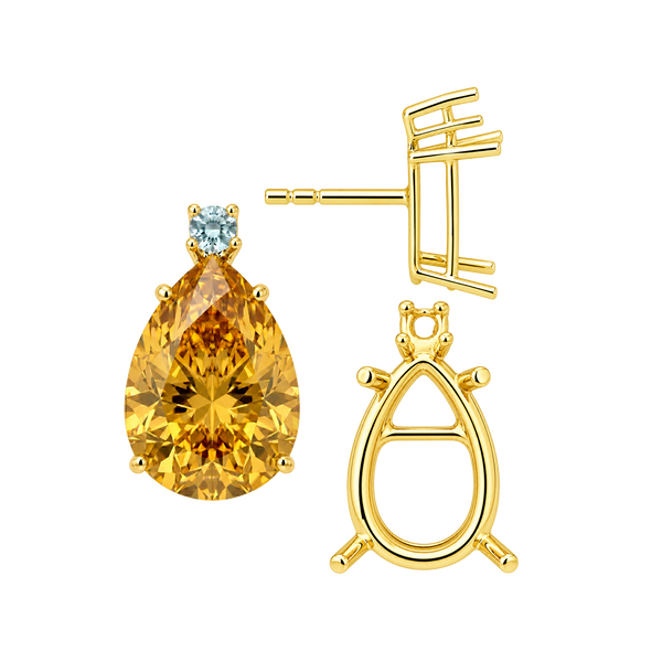 Pear Shape Four Prong Basket Earrings with One Accent with Push Post