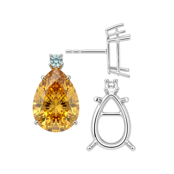 Pear Shape Four Prong Basket Earrings with One Accent with Push Post