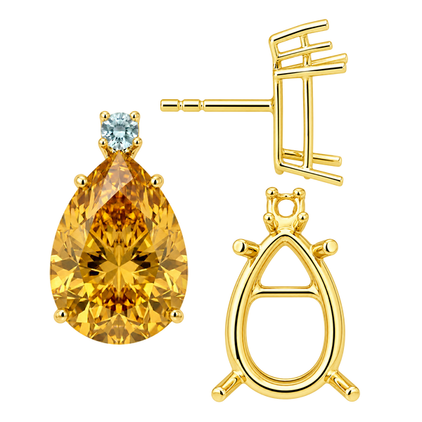 Pear Shape Four Prong Basket Earrings with One Accent with Push Post