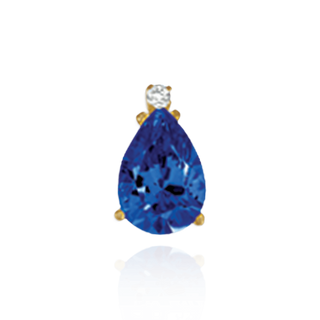 14K Gold Pear Shape Four Prong Basket Earrings with One Accent with Push Post