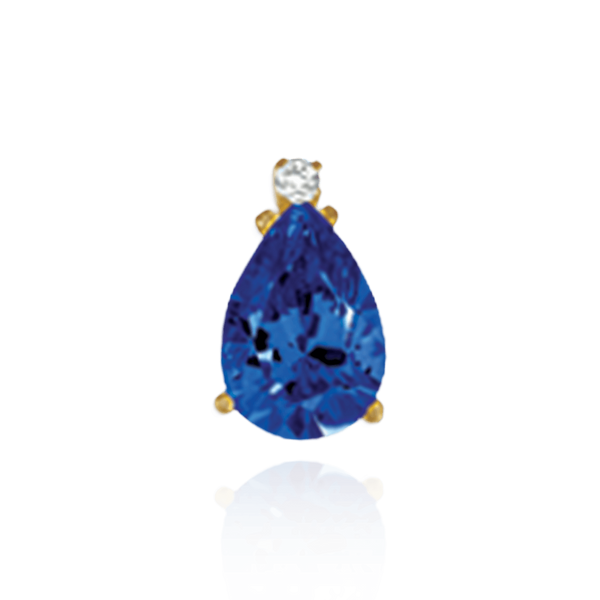 14K Gold Pear Shape Four Prong Basket Earrings with One Accent with Push Post