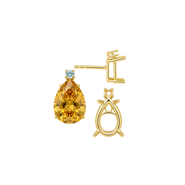 Pear Shape Four Prong Basket Earrings with One Accent with Push Post