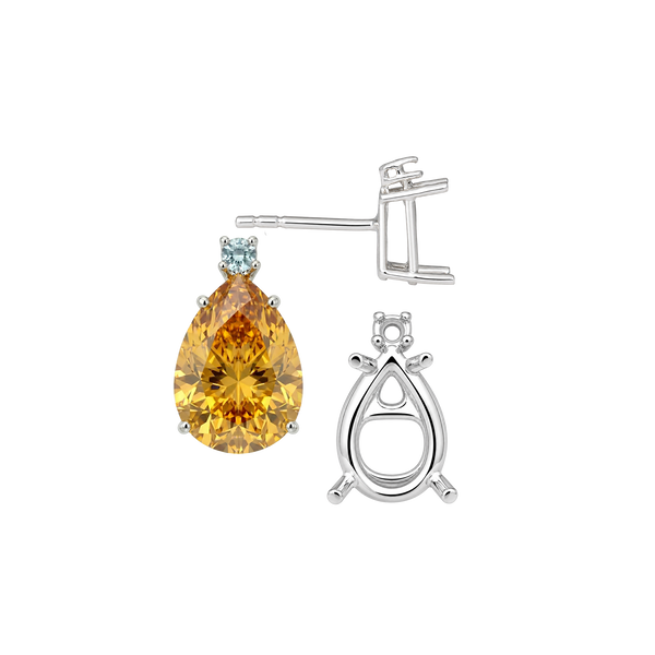 Pear Shape Four Prong Basket Earrings with One Accent with Push Post