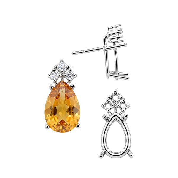 Pear Shape Four Prong Basket Earrings with 3 Accents with Push Post