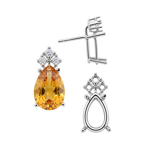 Pear Shape Four Prong Basket Earrings with 3 Accents with Push Post